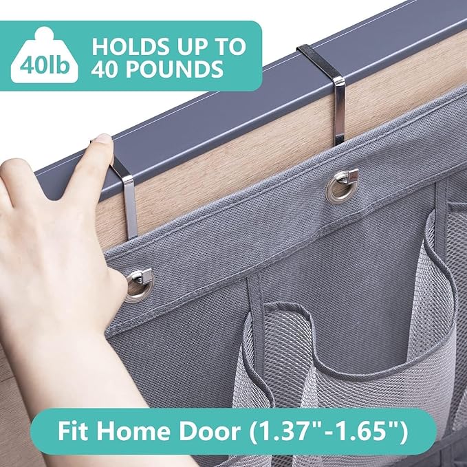 MISSLO 28 Large Pockets Hanging Shoe Rack Door Shoe Organizer Hanging Shoe Storage Hanger for Closet Mesh Holder, Grey