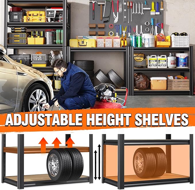 (2-Pack) 71" H-28 W-12 D Garage Shelving - 5 Tier Heavy Duty Metal Storage Shelves, Adjustable Steel Rack Units, Industrial Utility Shelving for Pantry, Basement, Warehouse & Home Organization