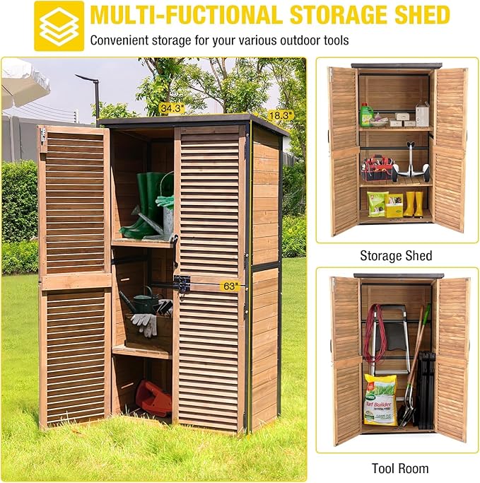 Aivituvin Outdoor Storage Shed with Floor - Strong Metal Frame, Adjustable Shelves, Ventilated Blinds - Ideal for Garden Tools Cabinets Waterproof - Best in Sheds & Outdoor Storage