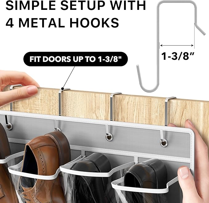 Simple Houseware 24 Pockets Large Clear Pockets Over The Door Hanging Shoe Organizer, Gray (56" x 22.5")