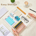 2 Pcs Acrylic Drawer Organizer 9'' up to 18'' x 15'' x 2'' Expandable Drawer Organizer Pens Notebook Ruler Makeup Tray with 7 Adjustable Compartments for Desk Office Kitchen Bathroom(Clear)