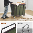 Hoctieon Large Laundry Cart with Wheels, 400L Heavy Duty Laundry Basket Organizer, Rolling Hamper Sorter for Clothes Storage, Industrial Dirty Clothes Hamper for Home & Hotel, Green+Brown