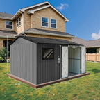 10' x 8' XL Outdoor Storage Shed, Sturdy Metal Building w/Floor and Operable Window for Garden, Backyard, Poolside and Lawn, Grey