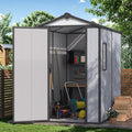 4 x 6 FT Resin Outdoor Storage Shed, All-Weather Plastic Garden Shed with Floor, Lockable Doors & Windows, Plastic Tool Shed for Poolside, Patio, Backyard