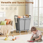Hoctieon Large Laundry Cart with Wheels, 300L Heavy Duty Laundry Basket Organizer, Rolling Hamper Sorter for Clothes Storage, Industrial Dirty Clothes Hamper for Home & Hotel, Gray