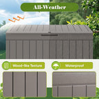 Flamaker Outdoor Storage Box 80 Gallon Resin Waterproof Deck Box Delivery Box with Wood Texture Large Storage Bin for Patio Cushions (Light Brown)