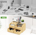 Bamboo Desk Organizer with Drawers - Small Desktop Countertop Mini Tabletop Storage Container - No Assembly Required