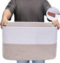 Large Cotton Rope Storage Basket with Leather Handles, Laundry Hamper Basket, 20 "L x 14" W x 12 "H, Durable & Stylish Organizer for Home.(Large Light Khaki)