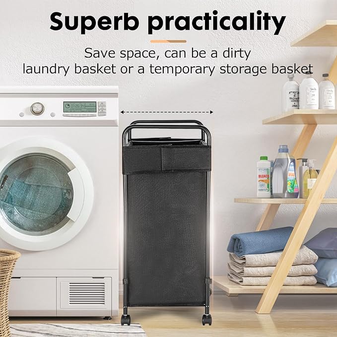 100L Laundry Hamper with Wheels, Rolling Laundry Sorter Cart with Metal Frame and Removable Liner, Dirty Clothes Hampers for Bedroom, Laundry Room, Bathroom