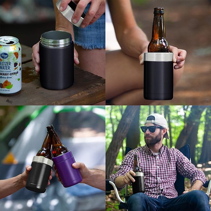 Tahoe Trails Stainless Steel 12oz Vacuum Insulated Can and Bottle Cooler | Double Wall Can Cooler For Cans and Bottles | Copper Plated Can Chiller and Metal Cooler| Black