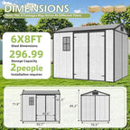 6 x 8 FT Resin Outdoor Storage Shed, All-Weather Plastic Garden Shed with Floor, Lockable Doors & Windows, Plastic Tool Shed for Poolside, Patio, Backyard