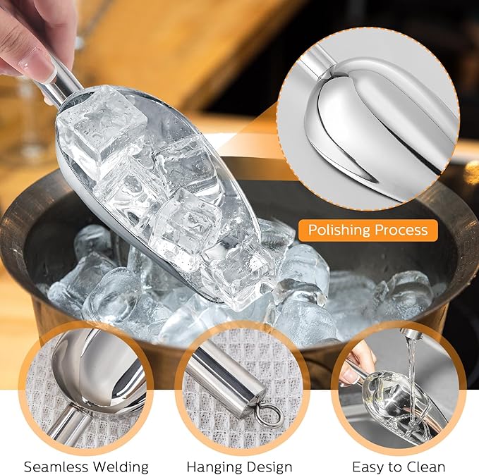 Zhehao 8 Pcs Metal Ice Scoop 6 oz Stainless Steel Ice Scooper for Ice Maker Kitchen Freezer Bar Wedding Party Small Scoops for Pet Animal Dog Food Candy Scoop Beach Shovel(Silver)