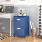 2 Drawer File Cabinet with Lock,Blue Rolling File Cabinet for Home Office,Printer Stand, Metal Small Mobile Filing Cabinets on Wheels for Hanging Letter