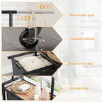2 Section Rolling Laundry Cart with Hanging Rack & Utility Shelf, Laundry Sorter Hamper with Lockable Wheels, Removable Bags, Bedroom, Laundry Room, Bathroom Organizer