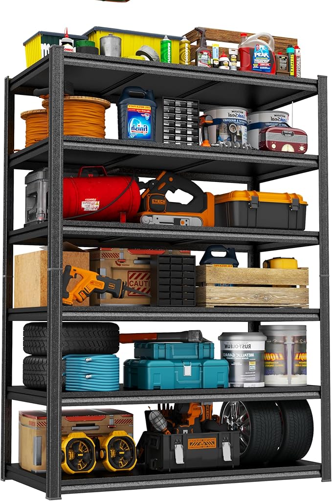 6 Tier Storage Shelves 3900 LBs Heavy Duty Garage Shelving Unit, Adjustable Metal Shelf Industrial Storage Racks Utility Shelf Organiazation for Tools Garage Basement Warehouse 45.2"W*17.7"D*81.8"H