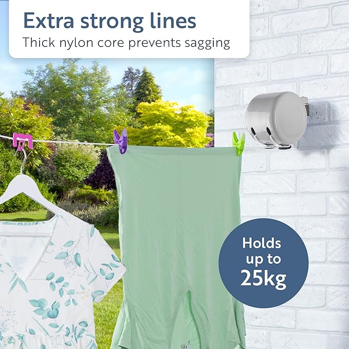 Minky Homecare Outdoor Retractable Dual Clothesline - Heavy Duty PVC Coated Line - Energy and Space Saving Removable Laundry Drying Line - 2 x 49 Feet