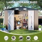 COMHOMA Shed Outdoor Storage Shed Metal,Lockable Doors Tool Sheds with Sloping Roof,Steel Garden Shed with Air Vent for Backyard,Patio,Lawn,Poolside (Brown, 10'x10')