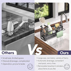 SWTYMIKI Sponge Holder for Kitchen Sink - Sink Caddy with Brush Holder and Stainless Steel Self Drain Tray, Sponge Caddy Organizer with Divider Kitchen Accessories Storage for Countertop, Black