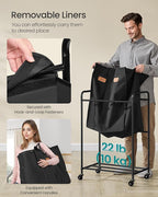 SONGMICS 2-Section Laundry Sorter, Laundry Hamper with Wheels, Rolling Clothes Hamper Cart with Large Capacity and Removable Bags, for Laundry Room, Bedroom, Bathroom, Ink Black URLS210B01