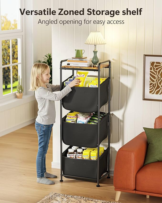 3 Section Laundry Sorter with Removable Bags, 120L Vertical Laundry Hamper with Shelf, Stackable Laundry Baskets organizer for Bathroom, Apartment, Dorm (Black, With Shelf)