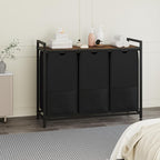 Laundry Sorter with 100lb Wood Shelf, Black 3-Section Hamper, Heavy Duty Metal Basket, Pull-Out 48L Bags Organizers and Storage, Freestanding, 36.6x13x28.5 in