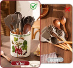 7" Flower Utensil Holder, Large Kitchen Utensil Holder Organizer , White Stable Utensil Crock Spatula Holder for Kitchen Counter Countertop Farmhouse Cooking Tools Holder(Ribes rubrum)