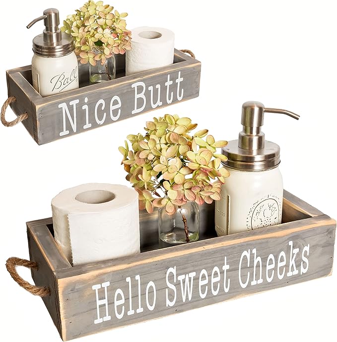 MAINEVENT Nice Butt Bathroom Decor Box, One Box with Print on 2 Sides Farmhouse Bathroom Toilet Decor, Nice Butt Rustic Organizer