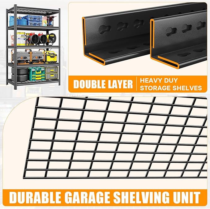 72" H X 48" W X 24" D Heavy Duty Garage Shelving Unit 5 Tier 3500 LBS Storage Shelves Adjustable Industrial Metal Wire Shelf Unit for Garage,Basement,Pantry,Warehouse,Commercial
