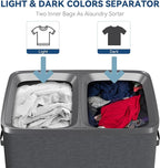 Dual Section 90 liter/23.8 gallon Laundry Hamper Separation Basket with lid, 2 Removable Washing Bags with Handles,Large Laundry Sorter for Easy Clothes Separation - Dark Gray