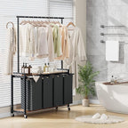 IDEALHOUSE 4-Section Laundry Sorter,Rolling Laundry Hamper with Hanging Rack & Shelf, 4 × 11.7 Gal (44.3 L), Basket Organizer with Lockable Wheels,Folding Station for Bedroom, Bathroom