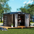 COMHOMA Shed Outdoor Storage Shed Metal,Lockable Doors Tool Sheds with Sloping Roof,Steel Garden Shed with Air Vent for Backyard,Patio,Lawn,Poolside (Brown, 10'x10')