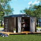 COMHOMA Shed Outdoor Storage Shed Metal,Lockable Doors Tool Sheds with Sloping Roof,Steel Garden Shed with Air Vent for Backyard,Patio,Lawn,Poolside (Brown, 10'x10')