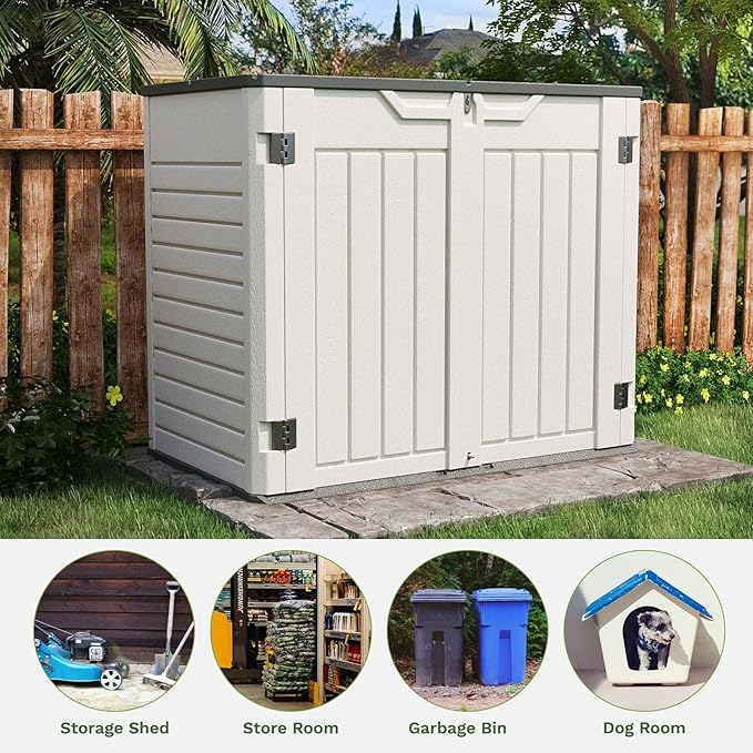 Patiowell Outdoor Storage Shed - Horizontal Storage Shed for Patio, Garden, Backyards, Multi-Opening Door Easily Storage for Trash Cans, Lawn Mower, Tools, 36 Cu Ft Without Shelf, Grey