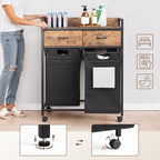 Laundry Sorter with 2 Drawers, 100L with Pull-Out Removable Laundry Bags, Laundry Hamper Baskets with 2 Section and Wheels, Rustic Brown and Black