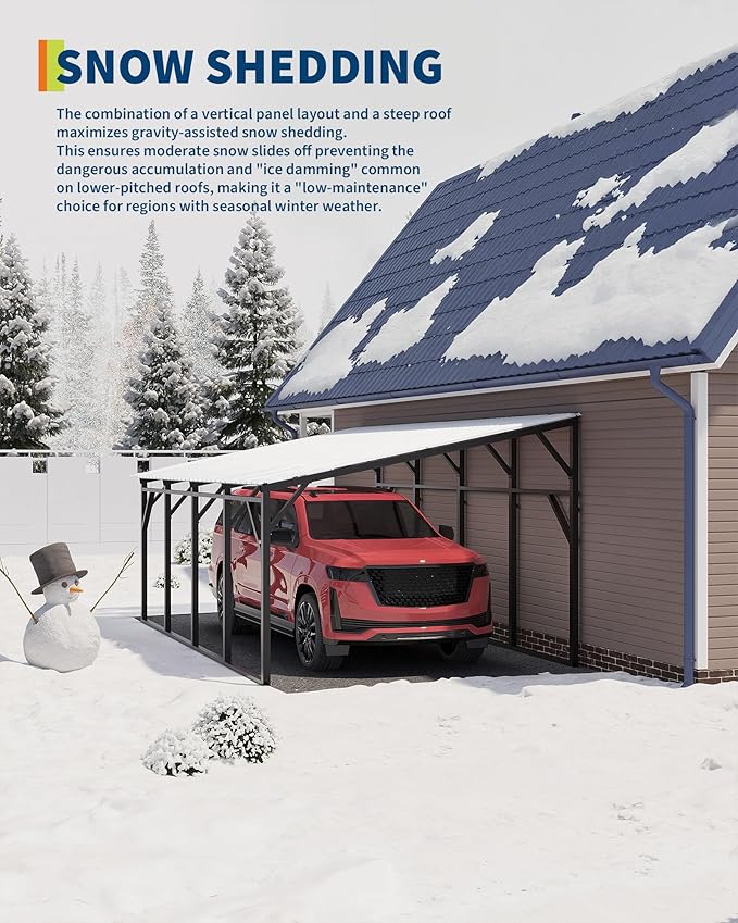 Garvee 12x20 ft Lean-to Metal Carport, Vertical Roof Wall-Mounted Car Port with 11.5° Slope, Heavy-Duty 19-Ga. Steel Frame, 107" to 78" Height Clearance for SUV & Pickup