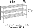18" Deep x 54" Wide x 27" Height Wire Shelving Kit | 3-Tier | NSF Commercial Storage Rack Unit