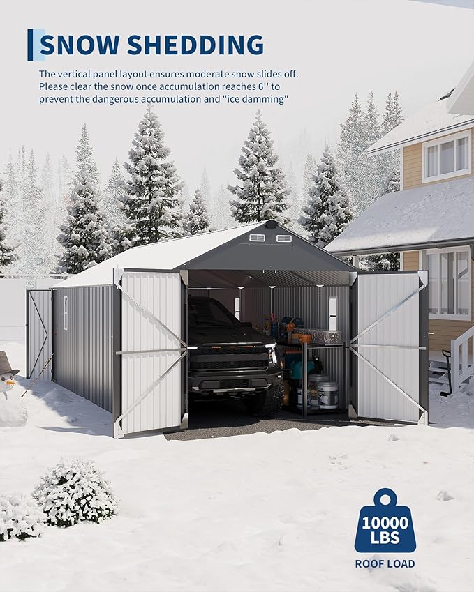 Garvee 12x25 ft Enclosed Metal Car Port, Oversized Carport with Vertical Steel Roof for All-Weather Use, Metal Garage Shed with Man Door for Full-Sized Pickup Trucks & SUV, Gray