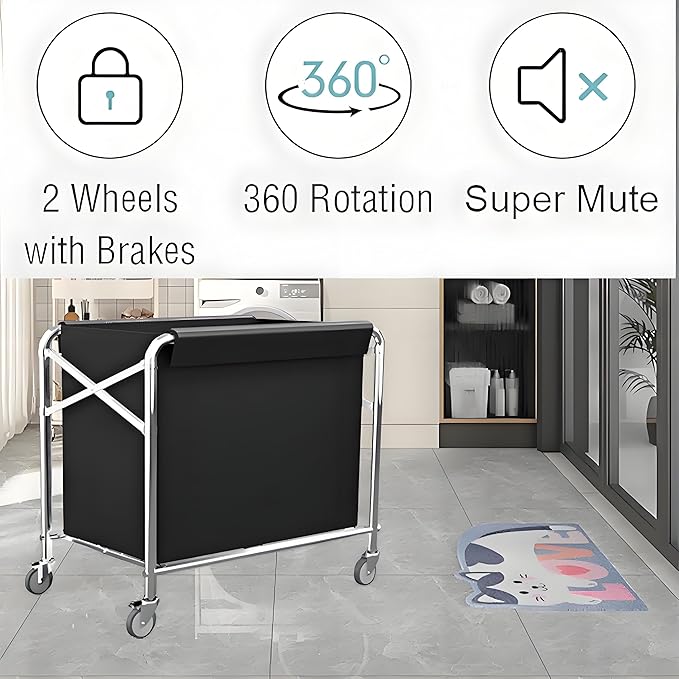 Commercial Laundry Cart with Wheels Collapsible Laundry Cart (400L), 12 Bushel Heavy Duty Industrial Rolling Baskets Trucks with Steel Frame and Waterproof Oxford Cloth, 300 Lbs Weight Capacity