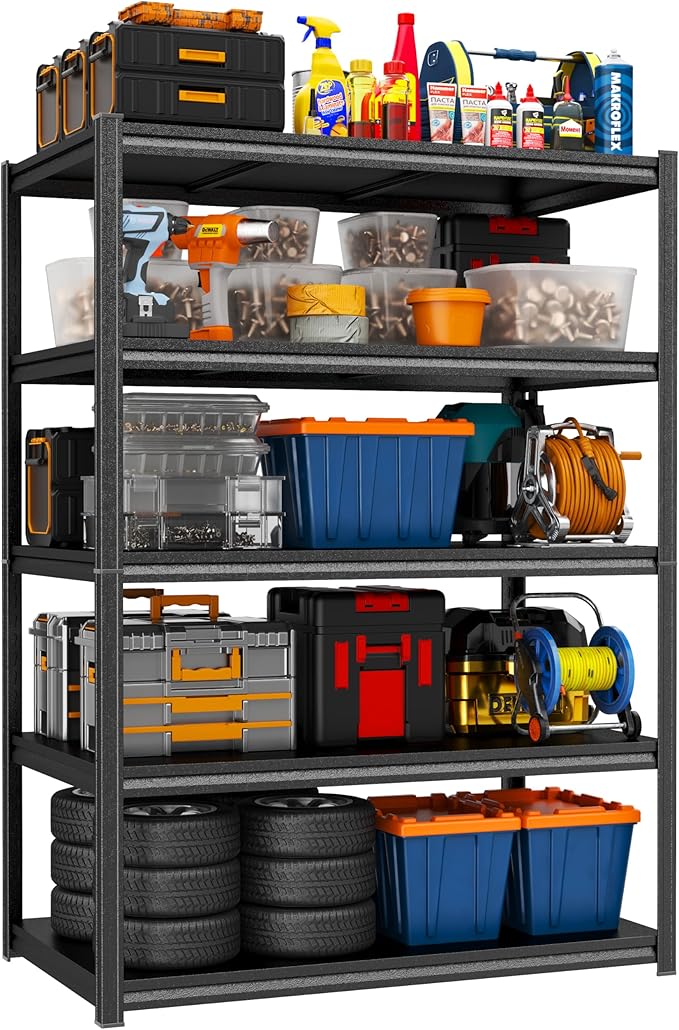 Storage Shelves Heavy Duty 5 Tier Garage Shelving Unit 3000 LBs Adjustable Metal Shelf Industrial Storage Racks Utility Shelf Organiazation for Tools Garage Basement Warehouse 39.4"W*17.7"D*77.4"H