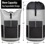 BeeGreen Grey-Black-Laundry-Bag-Backpack-Extra-Large-Heavy-Duty, 125L Portable Travel Laundry Backpack with Shoulder Straps & Extendable Clothes Hamper Bag 3 Pockets College Dorm Apartment Essentials