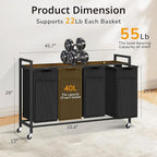Laundry Hamper, Laundry Basket with 4 Pull-Out Removable Oxford Fabric Bags, 4 x 10.6 Gallons, Total 160L, Cloth Laundry Sorter with a Top Shelf 45.7"x13" (Black and Rust)