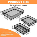 3 Pcs Office Drawer Organizer 3 Pack, Office Supplies Desk, Black Mesh Drawer Organizer Hold Pens & A4 Sized File, 12 x 9 Inches
