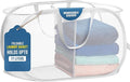 Handy Laundry Collapsible Laundry Basket, 2-Compartment Mesh Hamper – Foldable, Space-Saving, Lightweight & Durable with Handles for Dorm, Travel, Laundry Room, Apartment – White