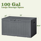 Flamaker Outdoor Storage Box 100 Gallon Waterproof Resin Deck Box Delivery Box with Air Rod Indoor Outdoor Lockable Storage Bench for Patio Cushions, Tools, Pool Accessories (Gray)