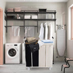 280L 2 Section Laundry Sorter Cart, Rolling Heavy Duty Laundry Sorter, Large Laundry Hamper with Removable Bags for Laundry Room, Bathroom, Hotel, Black & Beige