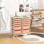 GOFLAME 12-Drawer Rolling Storage Cart, Multipurpose Organizer Cart with 2 Sizes Plastic Drawers, Mobile Utility Cart with Lockable Casters for School, Home Office, Beauty Salon, Peach Fuzz