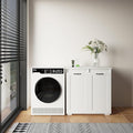 Tilt Out Laundry Sorter Cabinet with 2 Removable Liner Bags,Divided Laundry Hamper Cabinet with Semi-Circular Metal Handle and Barn Door for Space Saving (Style-02)