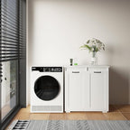 Tilt Out Laundry Sorter Cabinet with 2 Removable Liner Bags,Divided Laundry Hamper Cabinet with Semi-Circular Metal Handle and Barn Door for Space Saving (Style-02)