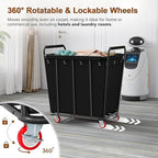 Hoctieon Large Laundry Cart with Wheels, 400L Heavy Duty Laundry Basket Organizer, Rolling Hamper Sorter for Clothes Storage, Industrial Dirty Clothes Hamper for Home & Hotel, Black
