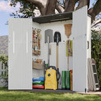 Aoxun Outdoor Storage Shed with Floor, 61 Cu.Ft Large Outdoor Storage Cabinet, Waterproof Vertical Resin Shed for Garden Tools, Pool Equipment, Grey White